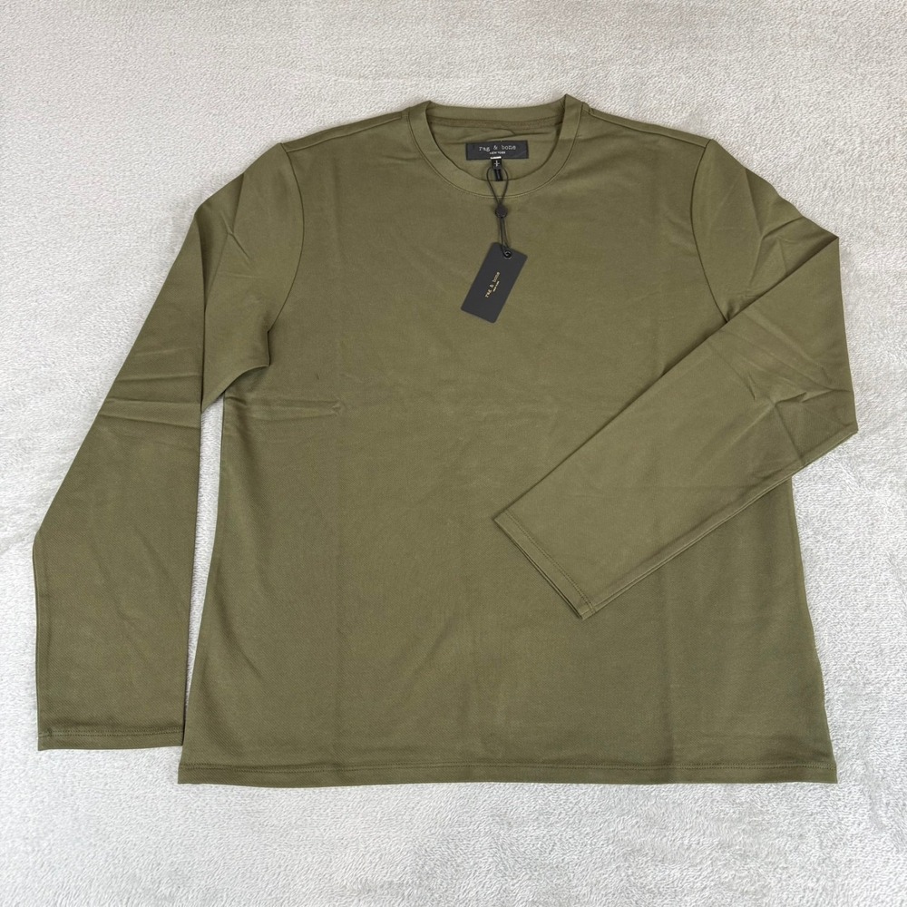 Rag & Bone Lewis Knit Long Sleeve Shirt Mens Small Olive Green Stretch $228 NWT